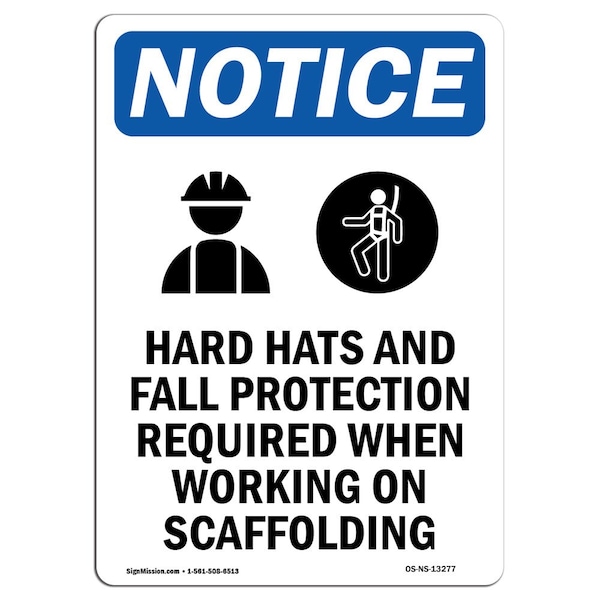 OSHA Sign, Hard Hats And Fall With Symbol, 5in X 3.5in Decal, 10PK, 3.5" W, 5" H, Portrait, PK10
